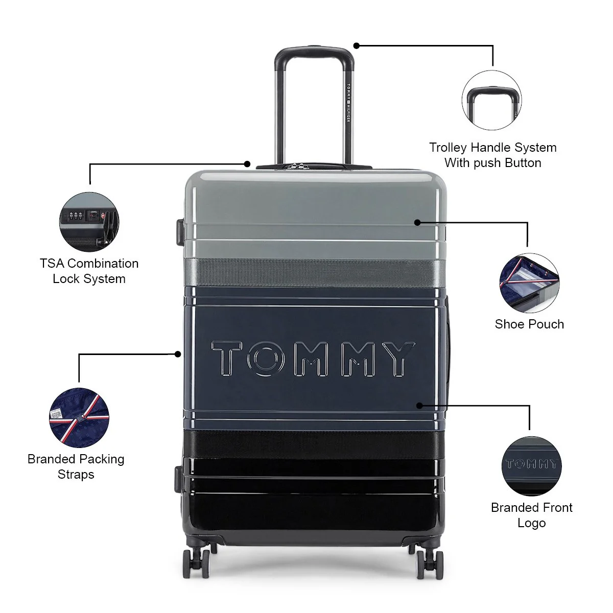 Tommy Hilfiger Triton Pro Hard Luggage Set of 3 ( Cabin + Mid  + Cargo) - Image 2