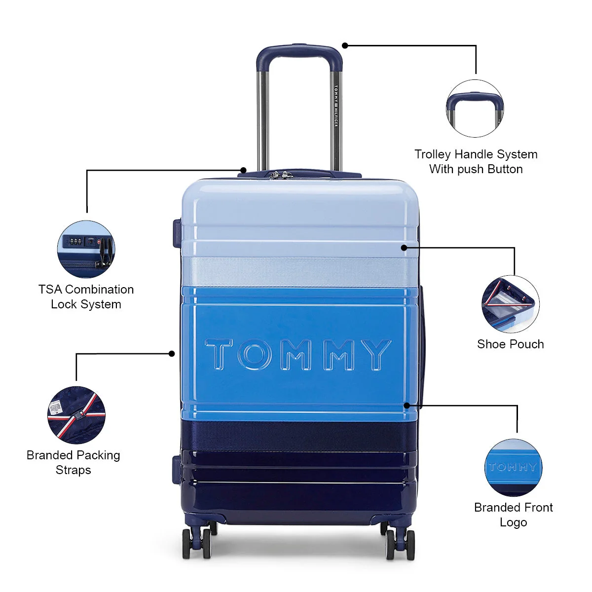 Tommy Hilfiger Unisex Triton Plus Hard Luggage Set of 2 Blue (Cabin & Mid) - Image 6
