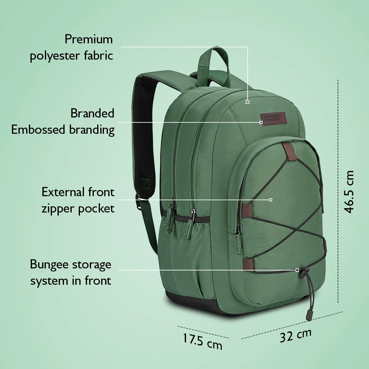 United Colors of Benetton Fern Laptop Backpack - Image 4