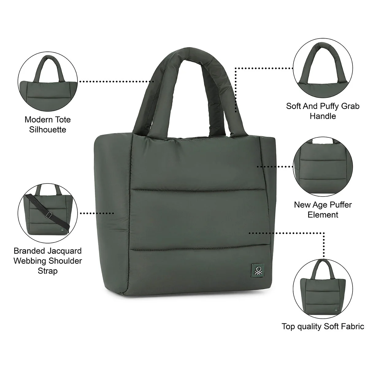 United Colors of Benetton Luna Women's PU Puffer Tote - Image 4